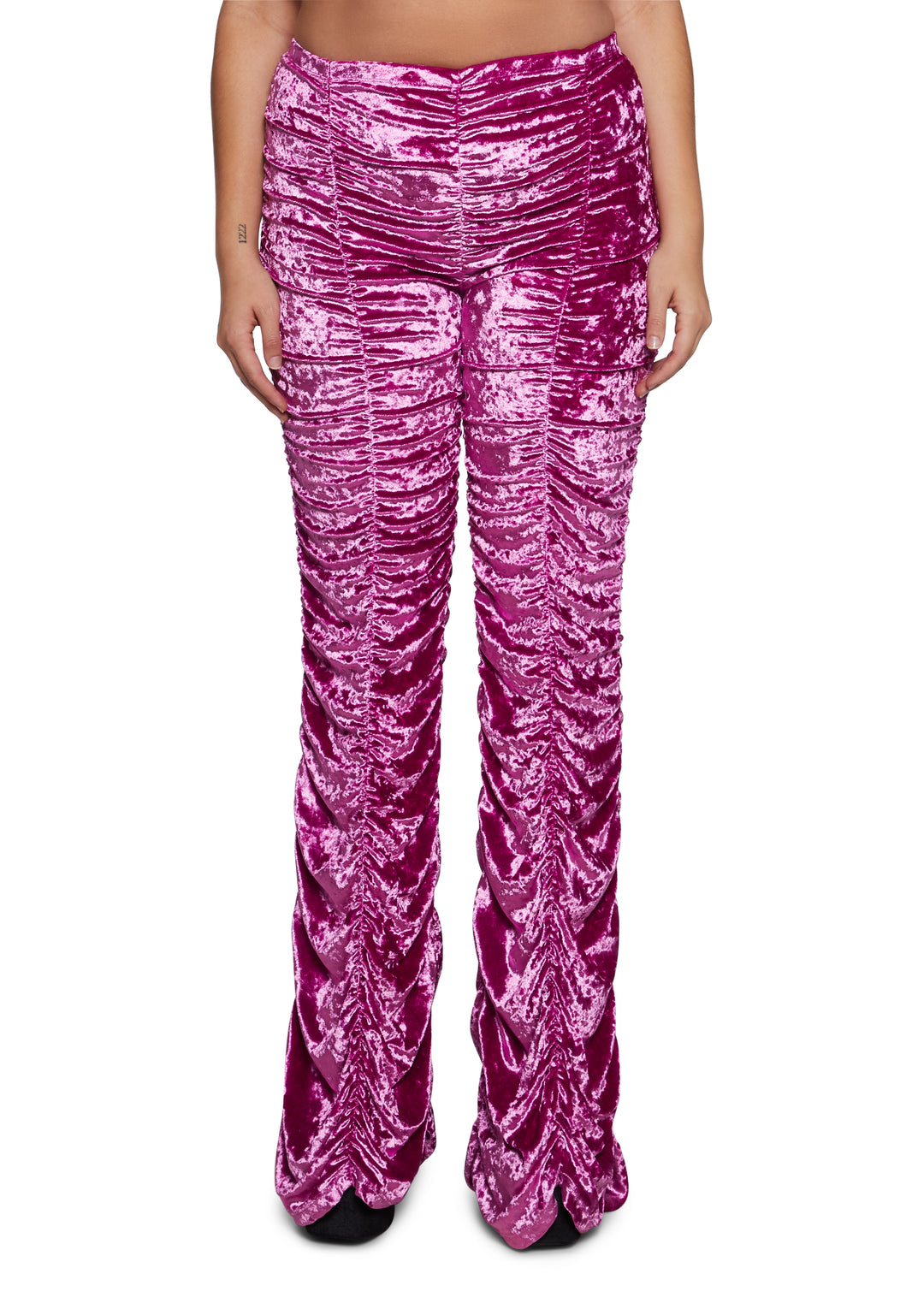 Stretchy Velour Ruched Bell Bottoms Sugar Thrillz - Pink - Image 6
