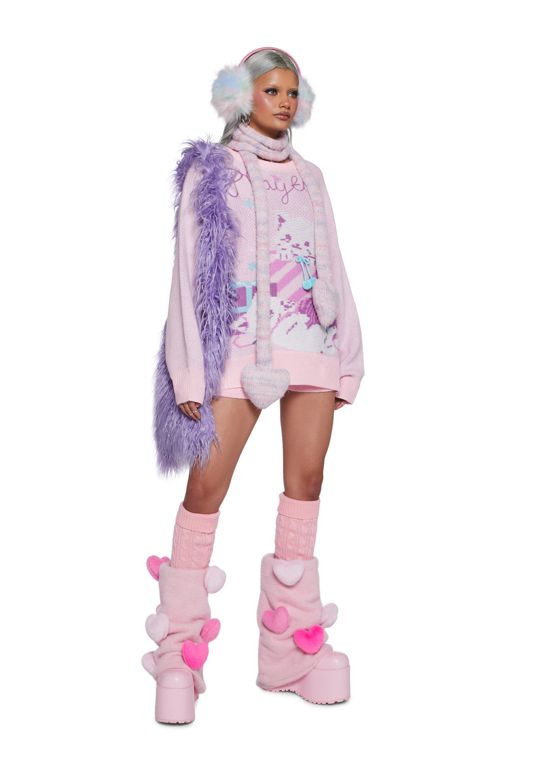 Womens Kitten Knit Sweater With Pom Poms Cutecore Sugar Thrillz - Pink - Image 6