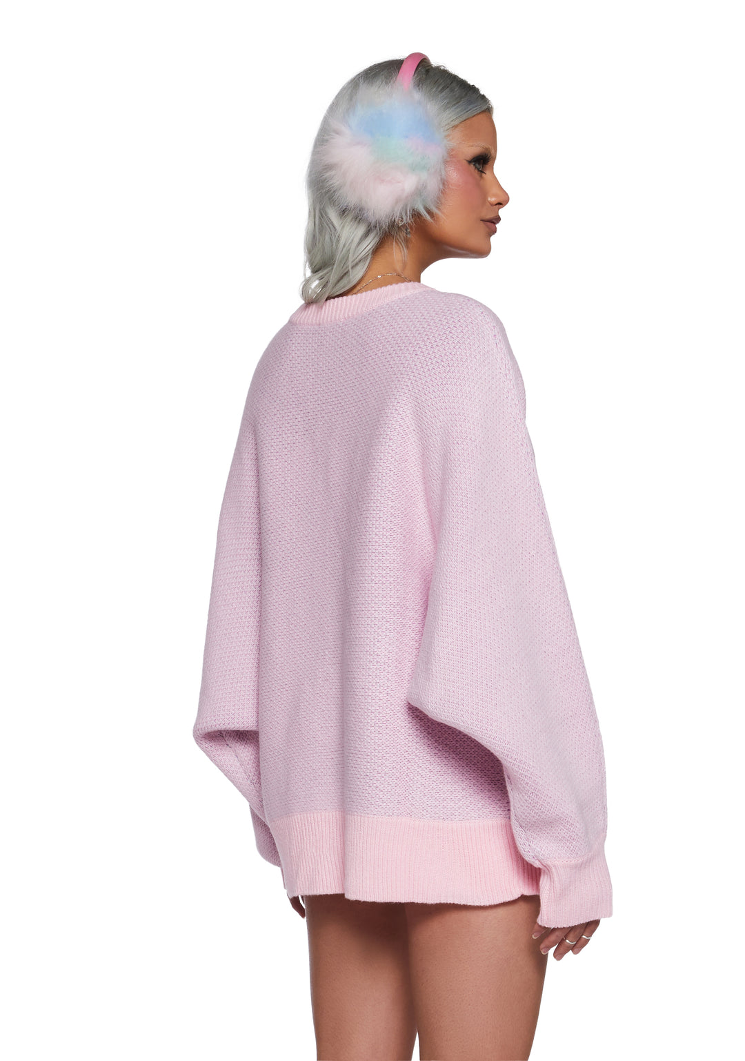 Womens Kitten Knit Sweater With Pom Poms Cutecore Sugar Thrillz - Pink - Image 4