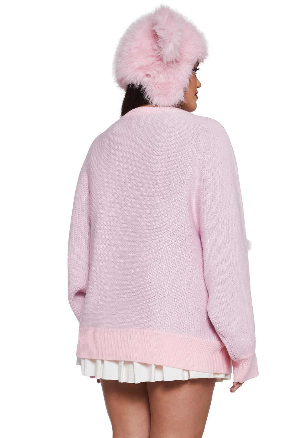 Womens Kitten Knit Sweater With Pom Poms Cutecore Sugar Thrillz - Pink - Image 8