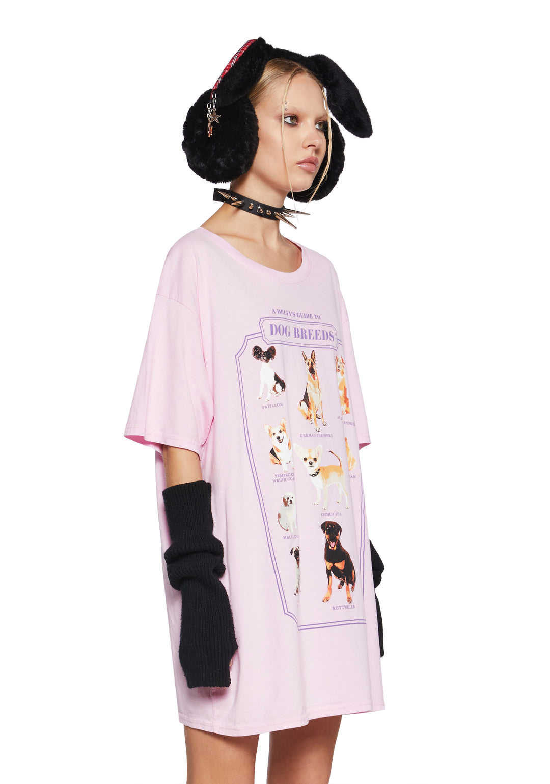 Dog Breed Stretchy Knit Oversized Graphic Tee Delia's - Pink - Image 3