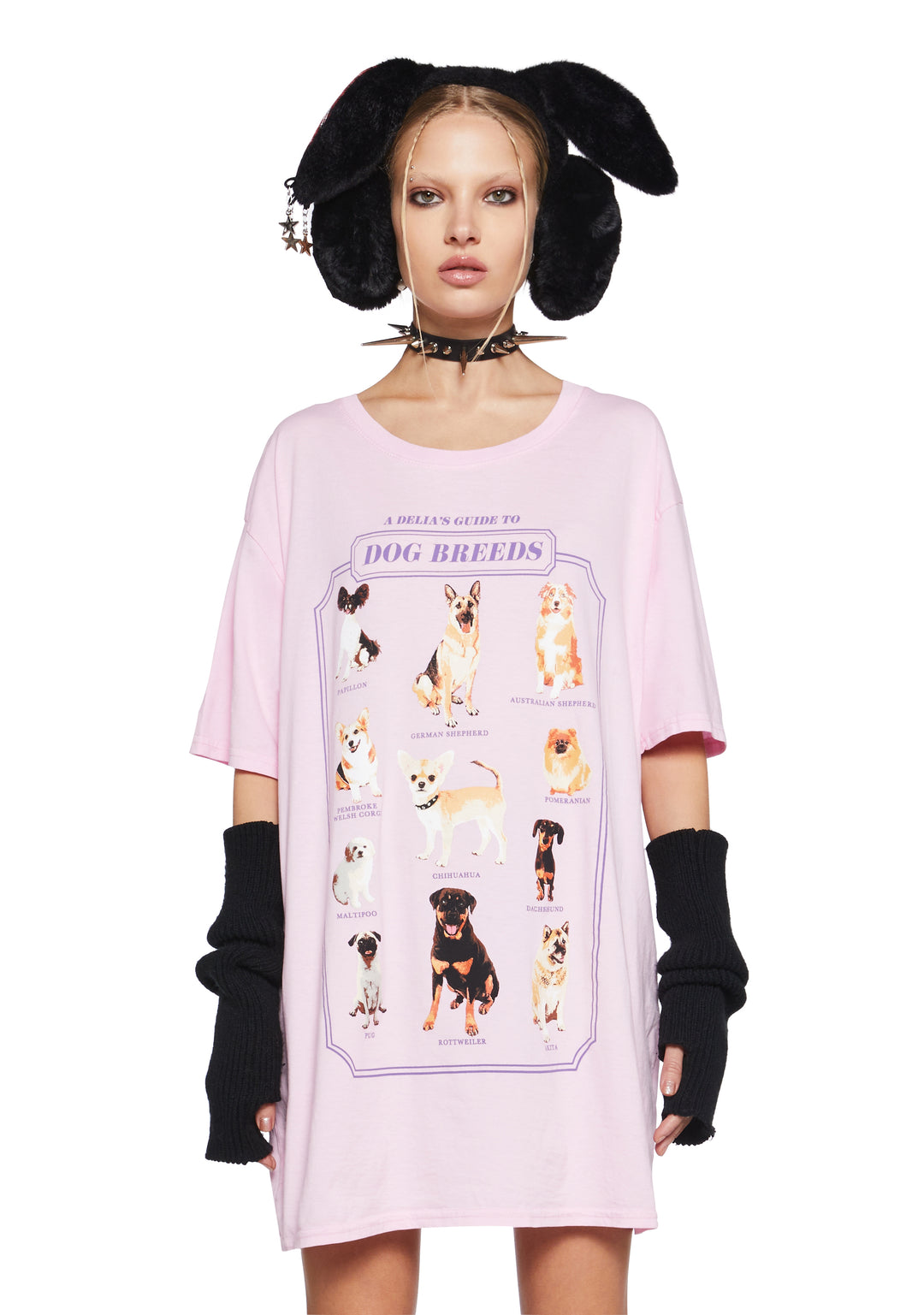 Dog Breed Stretchy Knit Oversized Graphic Tee Delia's - Pink