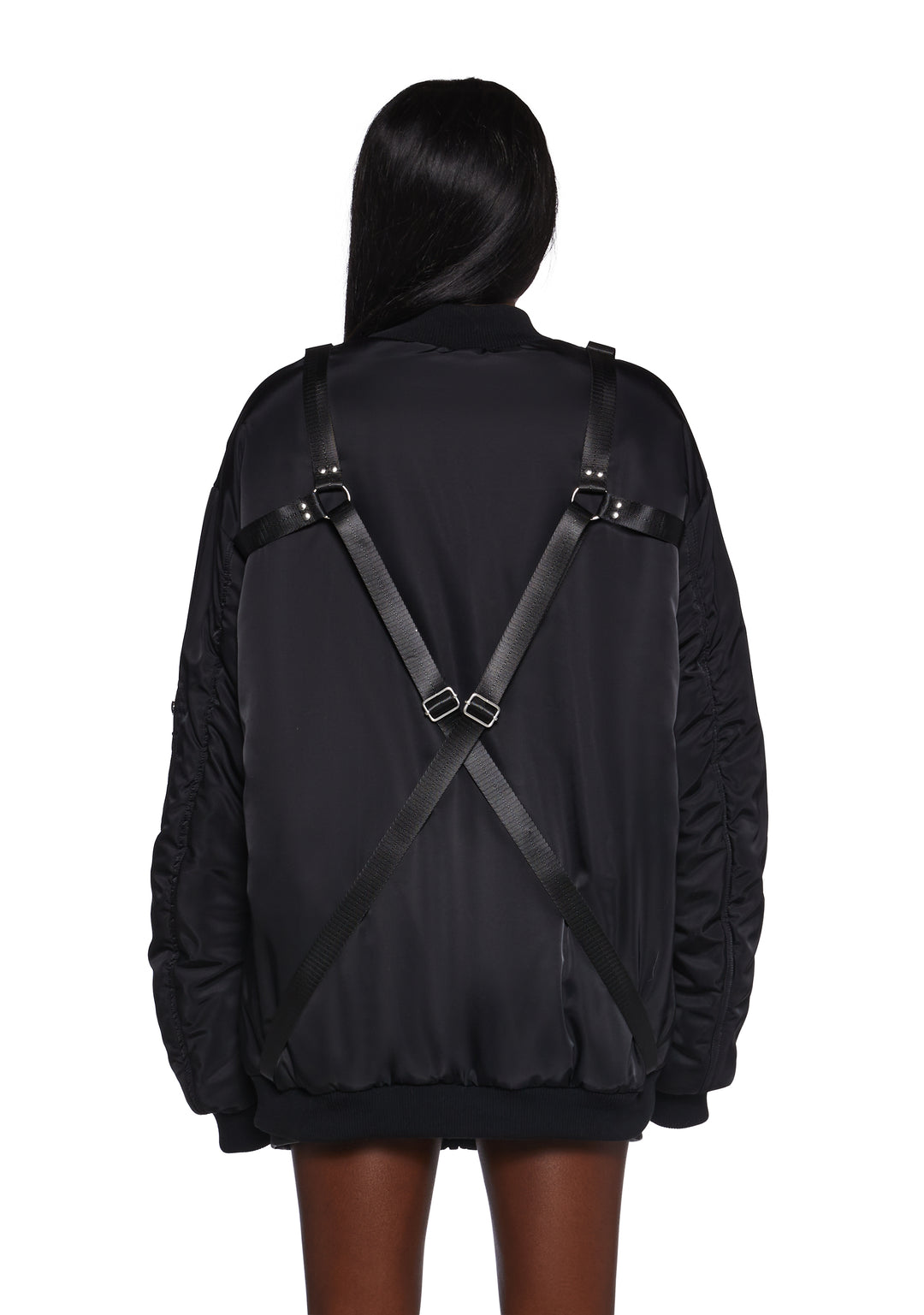 Nylon O-Ring Zip-Up Oversized Bomber Jacket Poster Grl - Black - Image 5