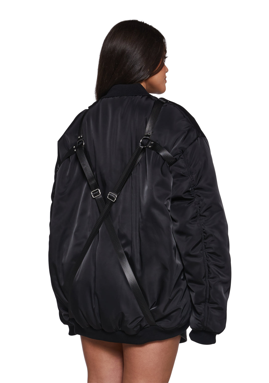 Nylon O-Ring Zip-Up Oversized Bomber Jacket Poster Grl - Black - Image 12