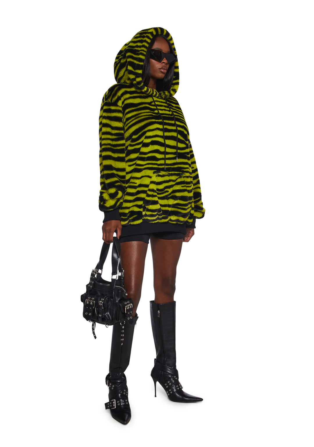 Zebra Striped Faux Fur Hoodie Poster Grl - Yellow - Image 2