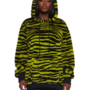 Zebra Striped Faux Fur Hoodie Poster Grl - Yellow