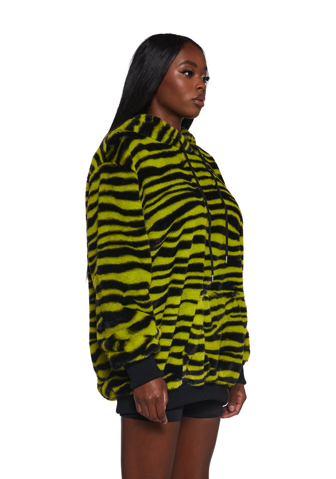 Zebra Striped Faux Fur Hoodie Poster Grl - Yellow - Image 3