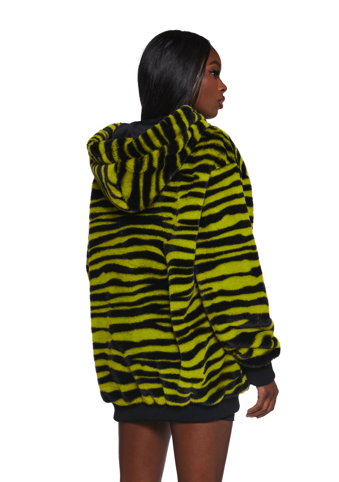 Zebra Striped Faux Fur Hoodie Poster Grl - Yellow - Image 4