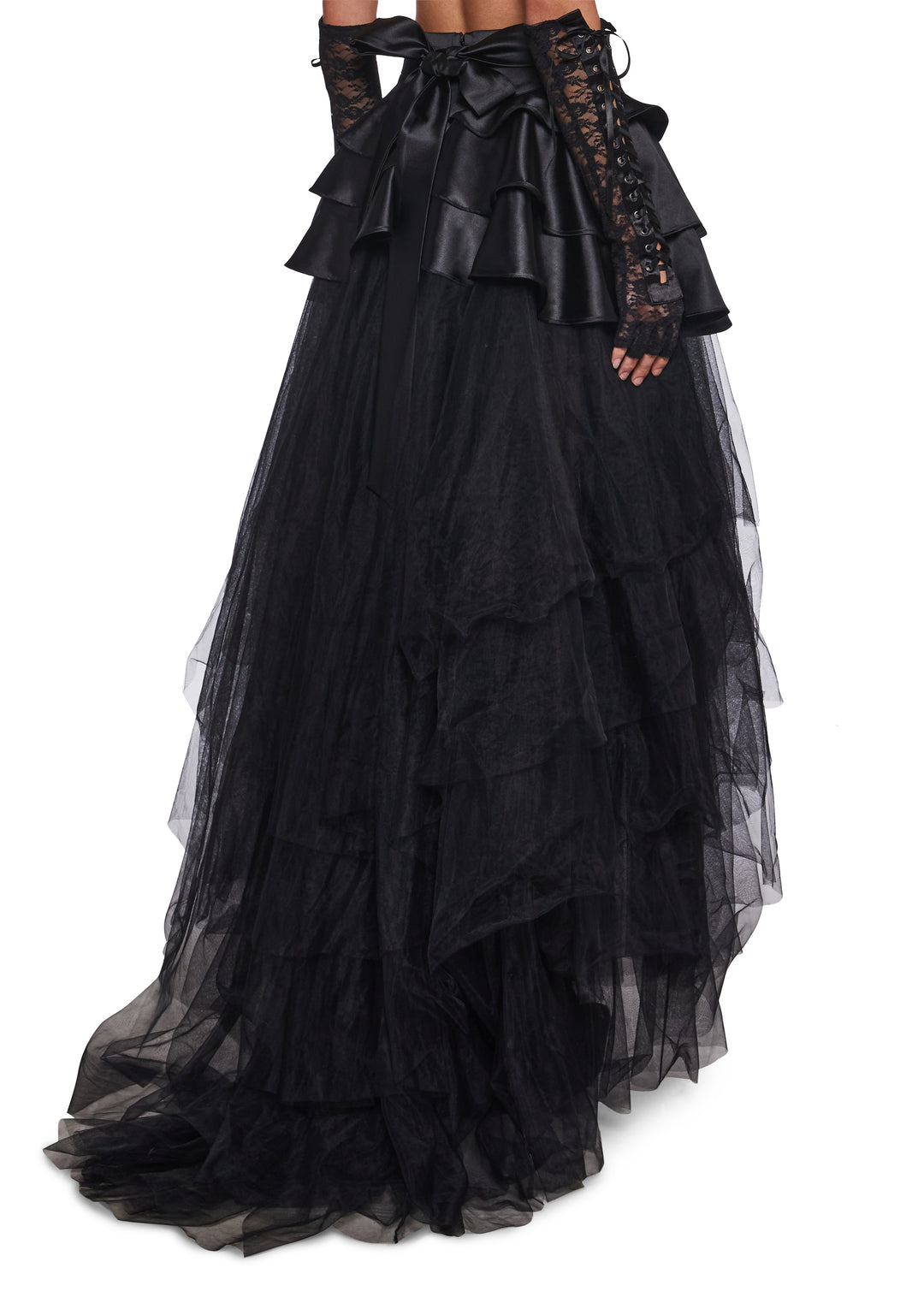 Tulle Satin Layered Ruffled Maxi Skirt Widow - Black - Image 4