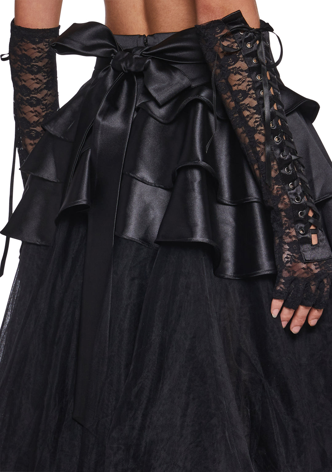 Tulle Satin Layered Ruffled Maxi Skirt Widow - Black - Image 5