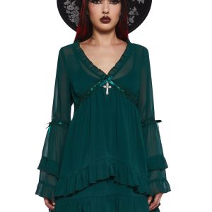Womens Sexy Chiffon Mini Dress With Bell Sleeves Sugar Thrillz - Green