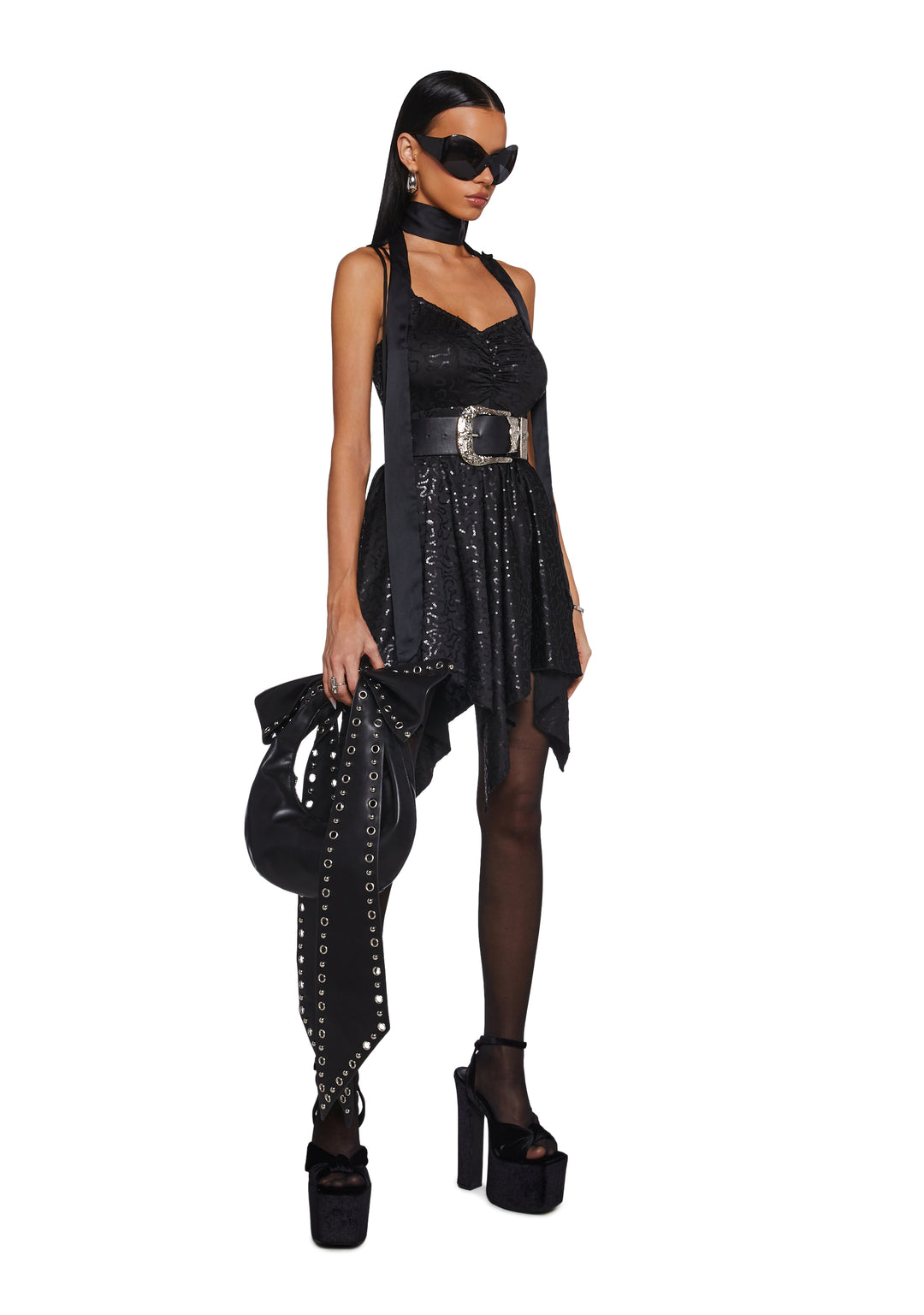 Womens Sexy Sequin Mini Dress NYE Current Mood - Black - Image 6
