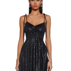 Womens Sexy Sequin Mini Dress NYE Current Mood - Black