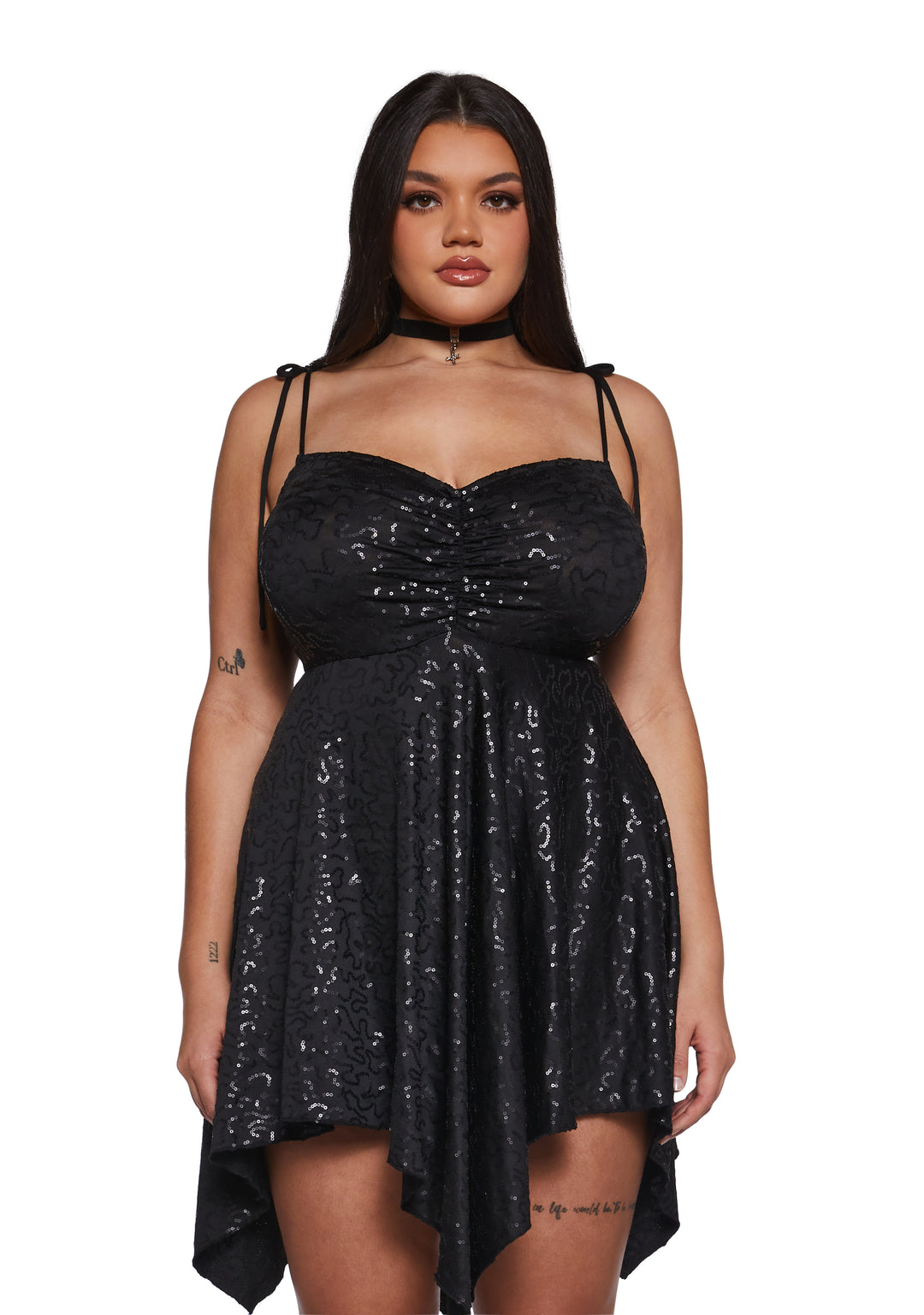 Womens Sexy Sequin Mini Dress NYE Current Mood - Black - Image 2