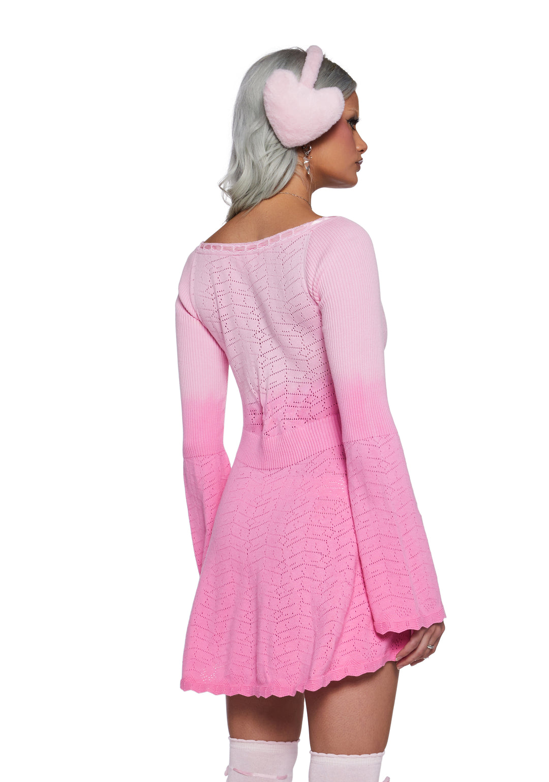 Womens Sexy Ombre Knit Winter Dress With Bell Sleeves Sugar Thrillz - Pink - Image 4