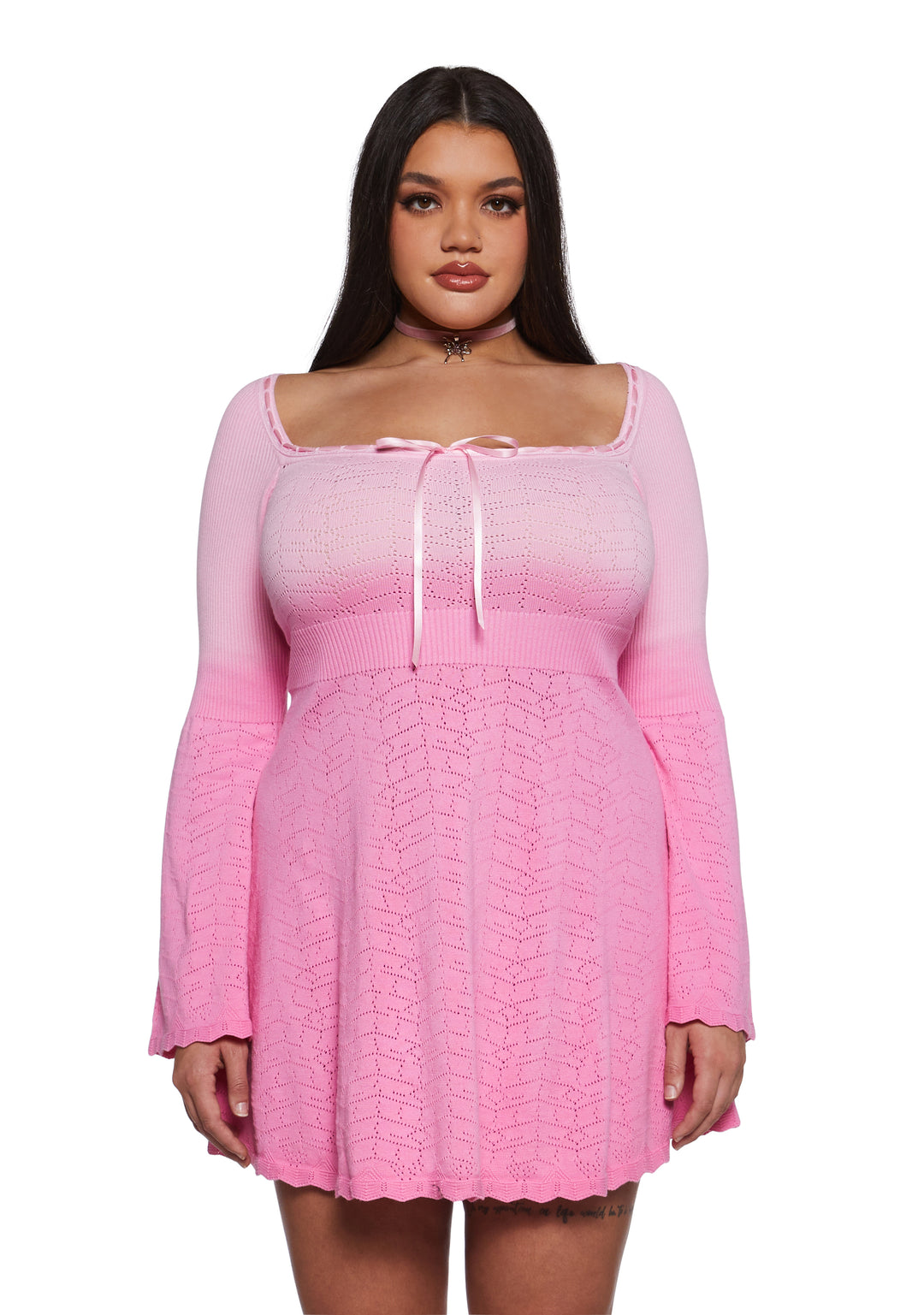 Womens Sexy Ombre Knit Winter Dress With Bell Sleeves Sugar Thrillz - Pink - Image 2