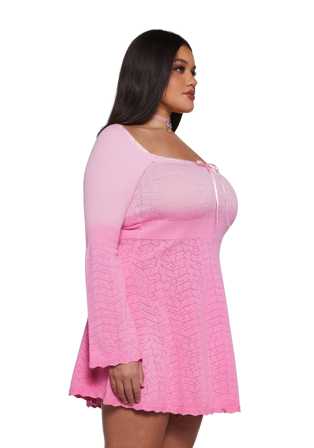 Womens Sexy Ombre Knit Winter Dress With Bell Sleeves Sugar Thrillz - Pink - Image 7