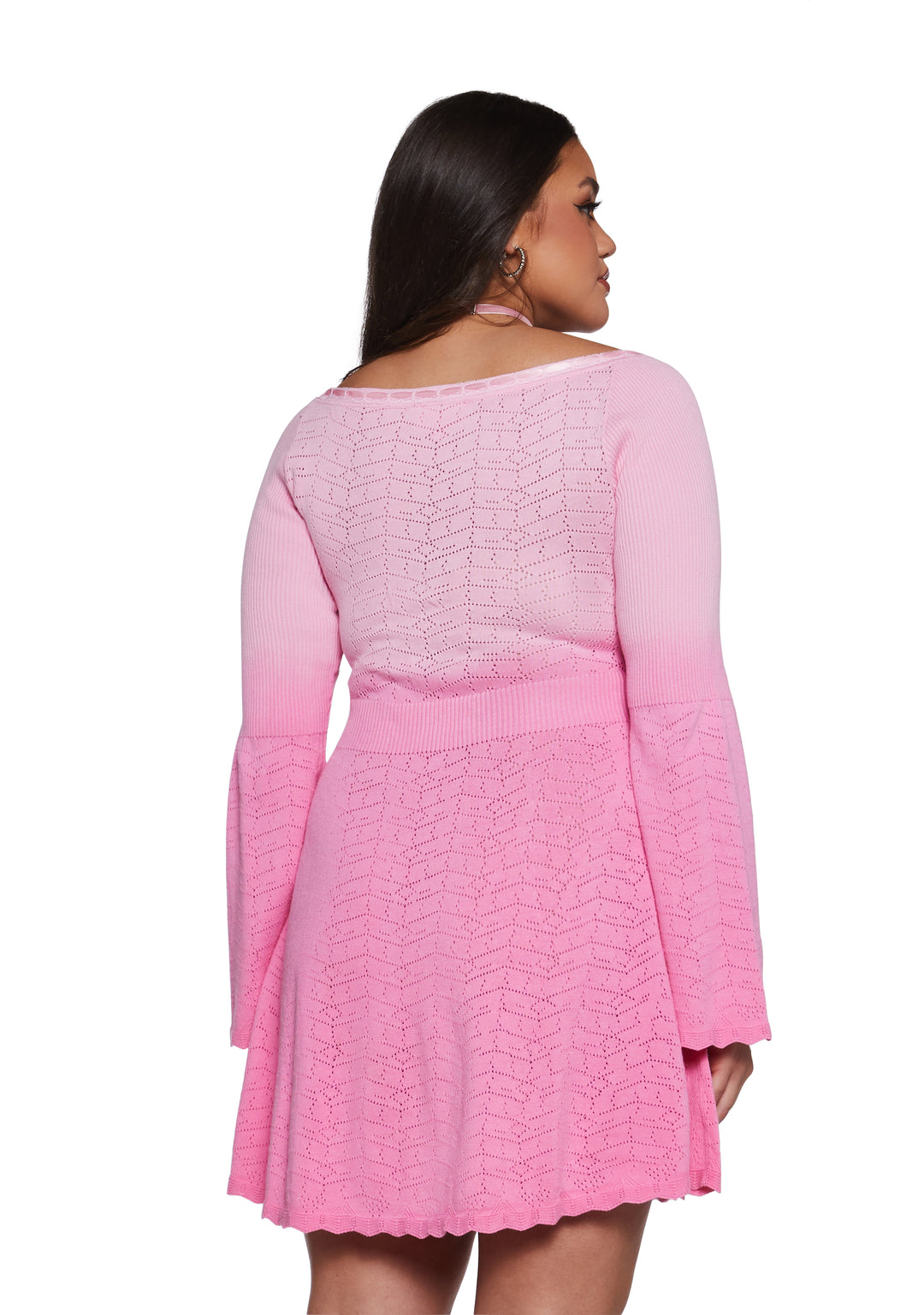 Womens Sexy Ombre Knit Winter Dress With Bell Sleeves Sugar Thrillz - Pink - Image 8