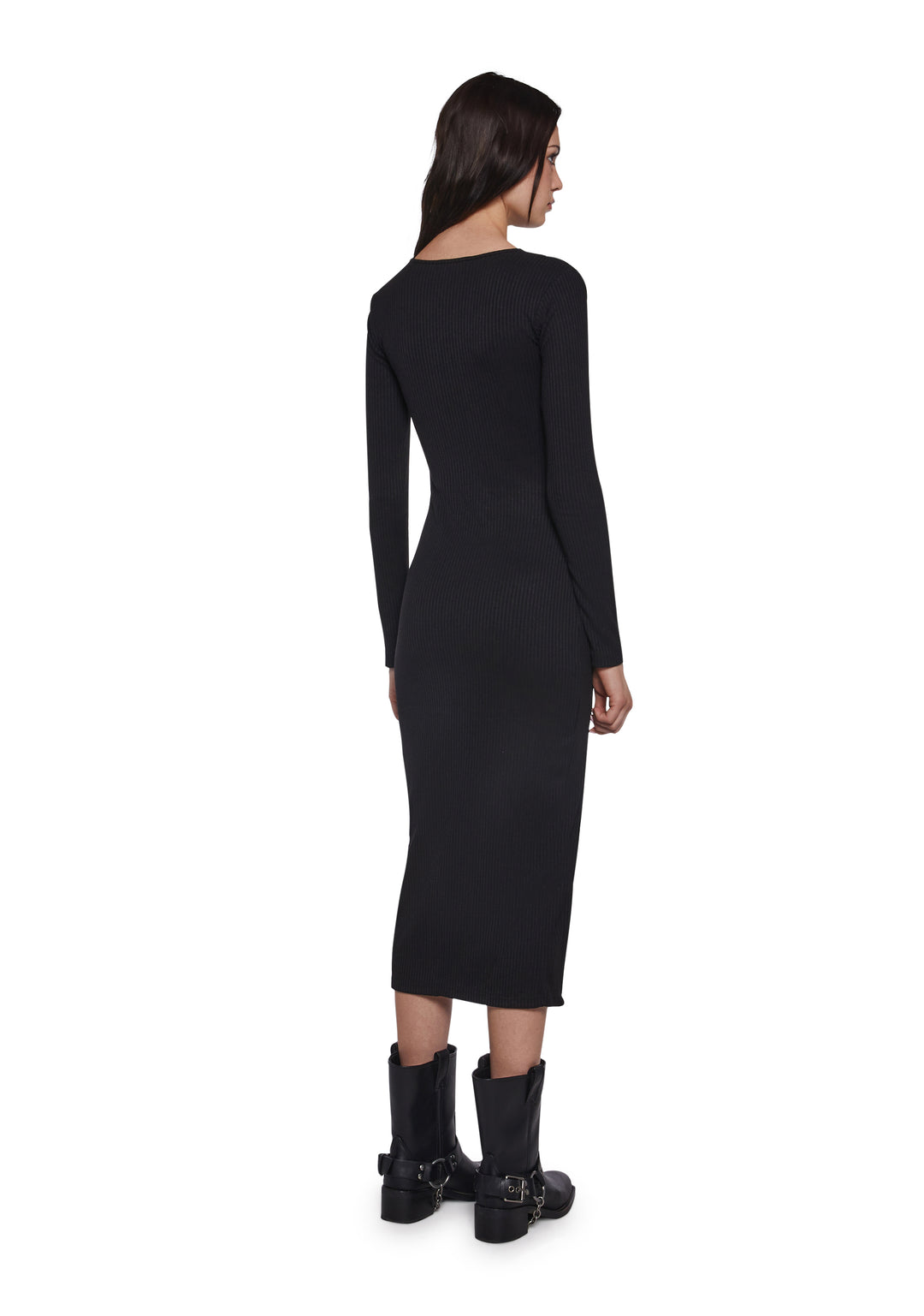 Womens Sexy Midi Ribbed Cut Out Dress With High Slit Poster Grl - Black - Image 4