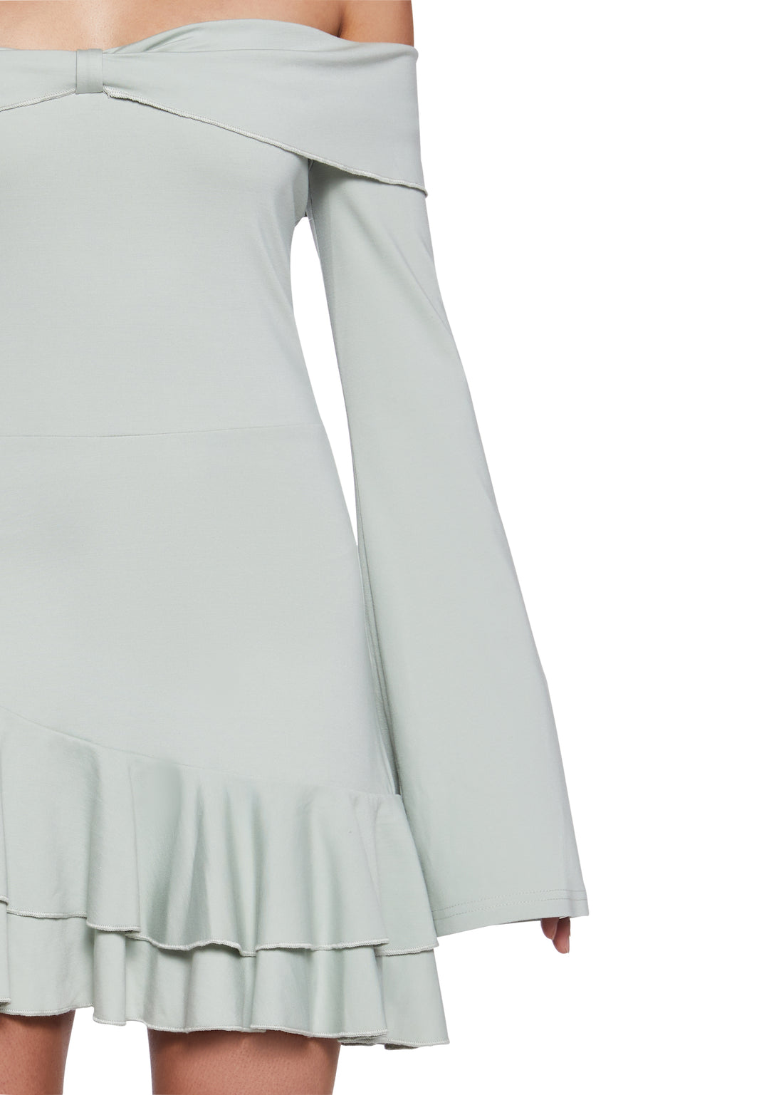 Womens Off The Shoulder Mini Dress With Ruffled Hem Sugar Thrillz - Green - Image 5