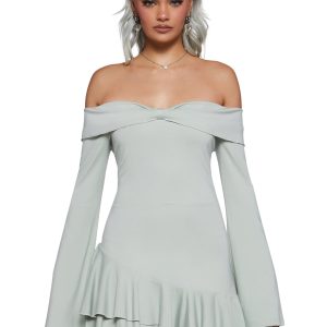 Womens Off The Shoulder Mini Dress With Ruffled Hem Sugar Thrillz - Green