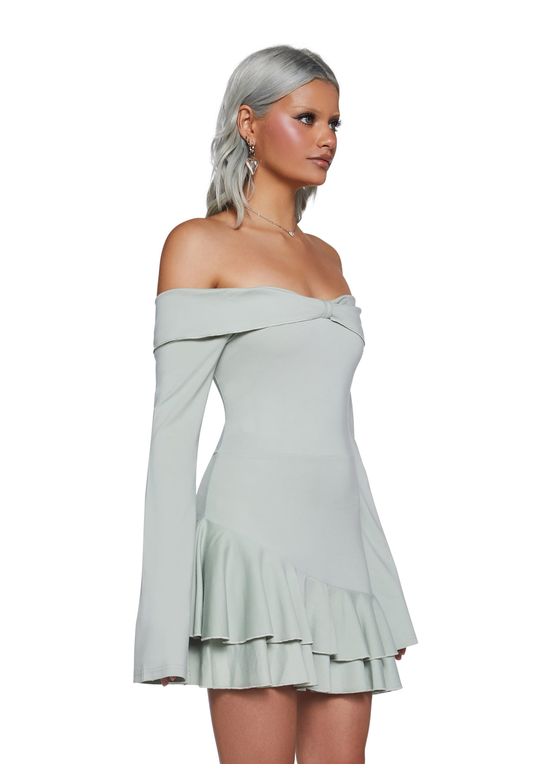 Womens Off The Shoulder Mini Dress With Ruffled Hem Sugar Thrillz - Green - Image 3