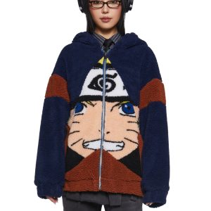 Dolls Kill x NARUTO SHIPPUDEN Colorblock Hooded Sherpa Jacket - Colorblock