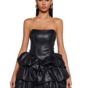 Womens Sexy Vegan Leather Strapless Mini Dress Special Occasion Current Mood - Black