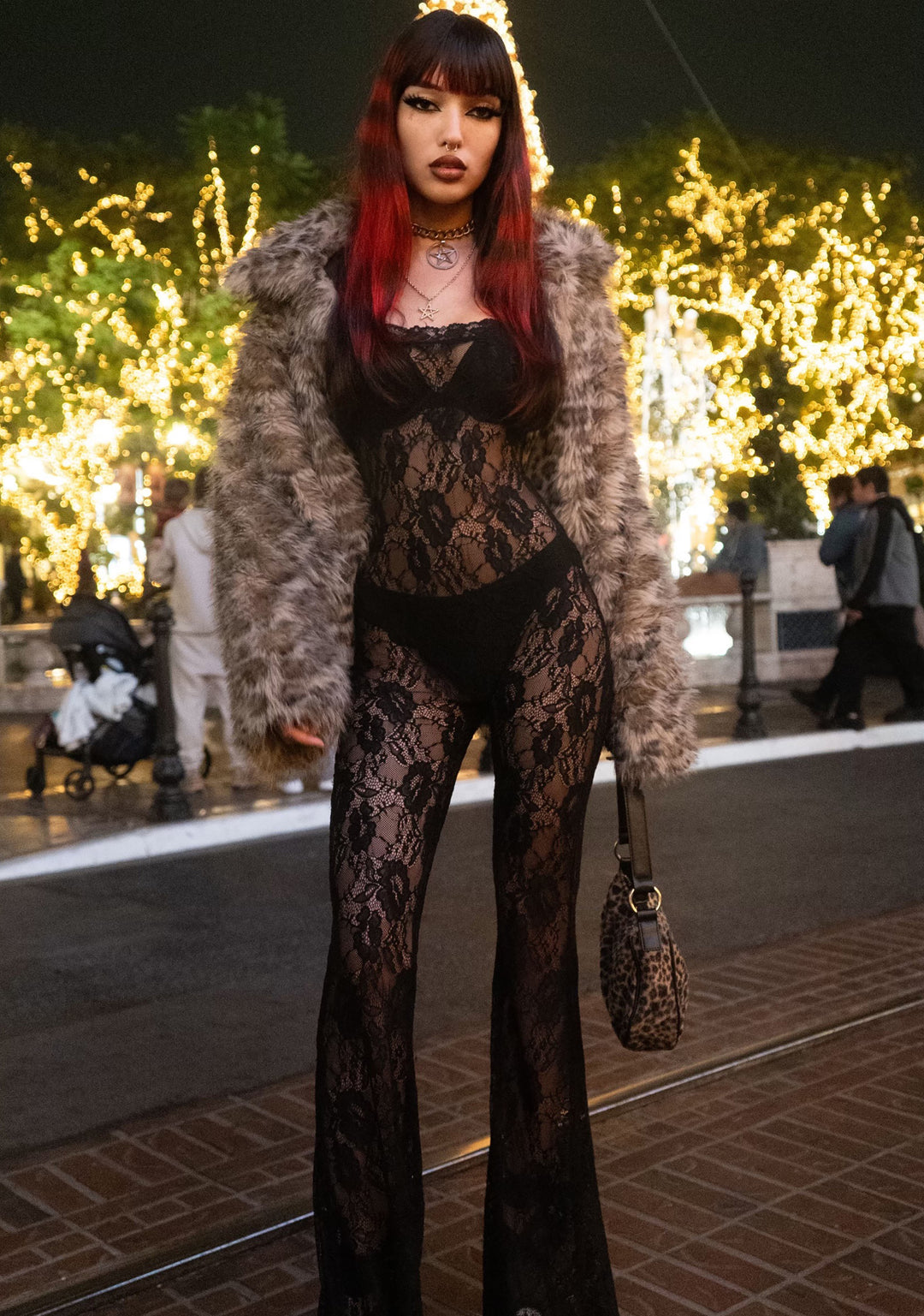 Sheer Lace Long Sleeve Open Back Jumpsuit Widow - Black - Image 8