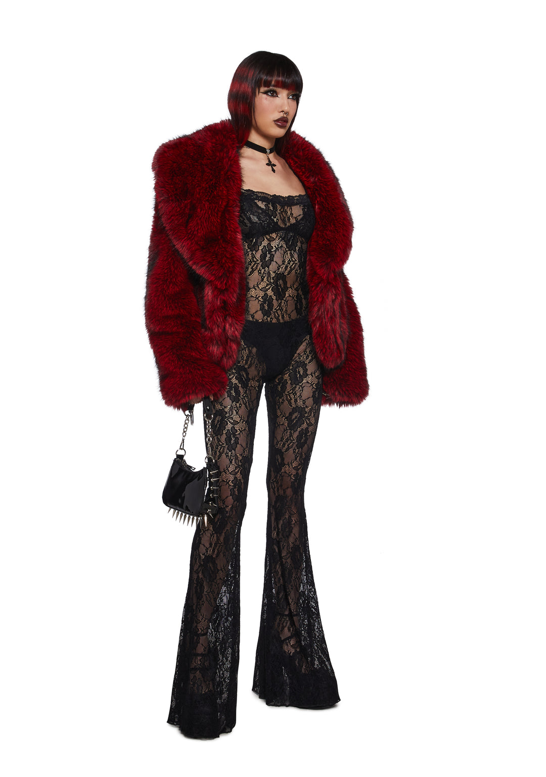 Sheer Lace Long Sleeve Open Back Jumpsuit Widow - Black - Image 6