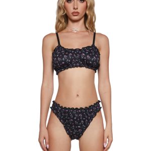 Womens Sexy Ruffled Bra And Underwear Lingerie Set Current Mood -