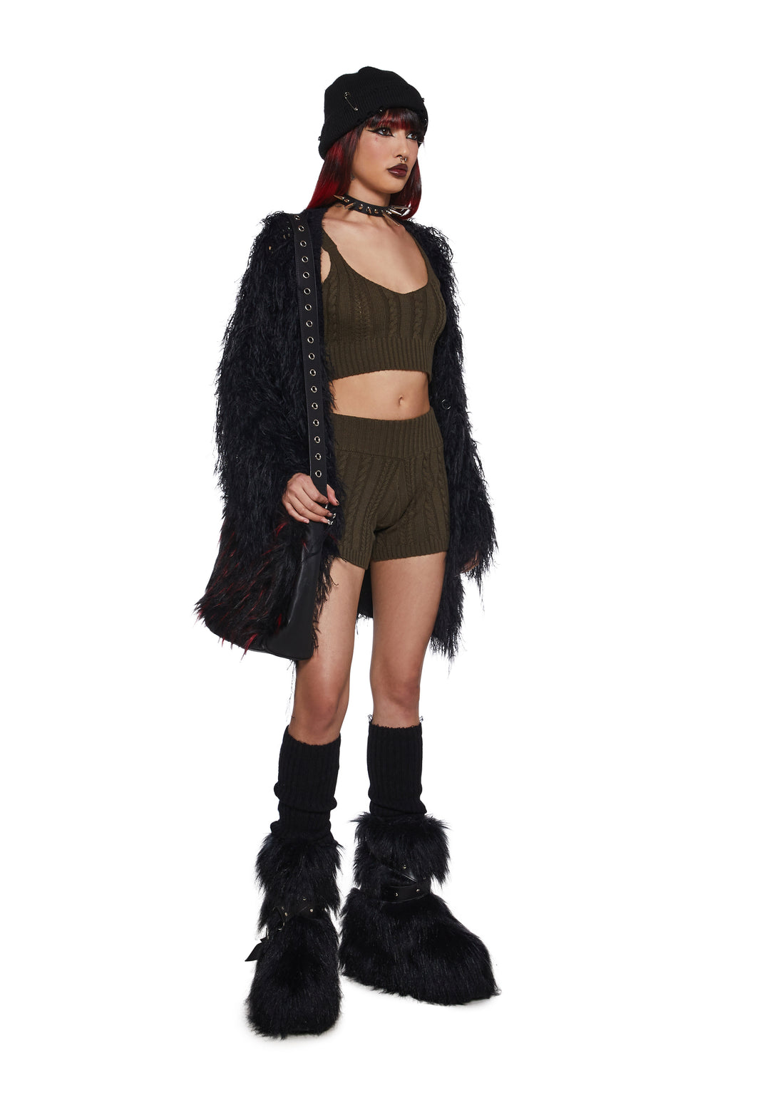 Soft Stretchy Cable Knit Tank Top Shorts Lounge Set Current Mood - Green - Image 2