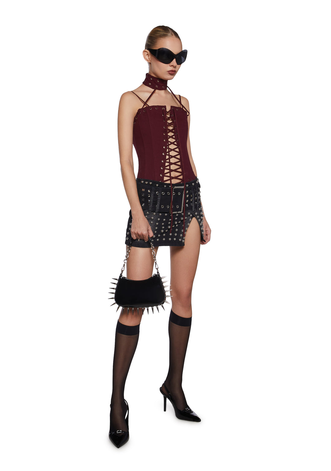 Spiked Chain Vinyl Shoulder Bag Current Mood - Black - Image 2