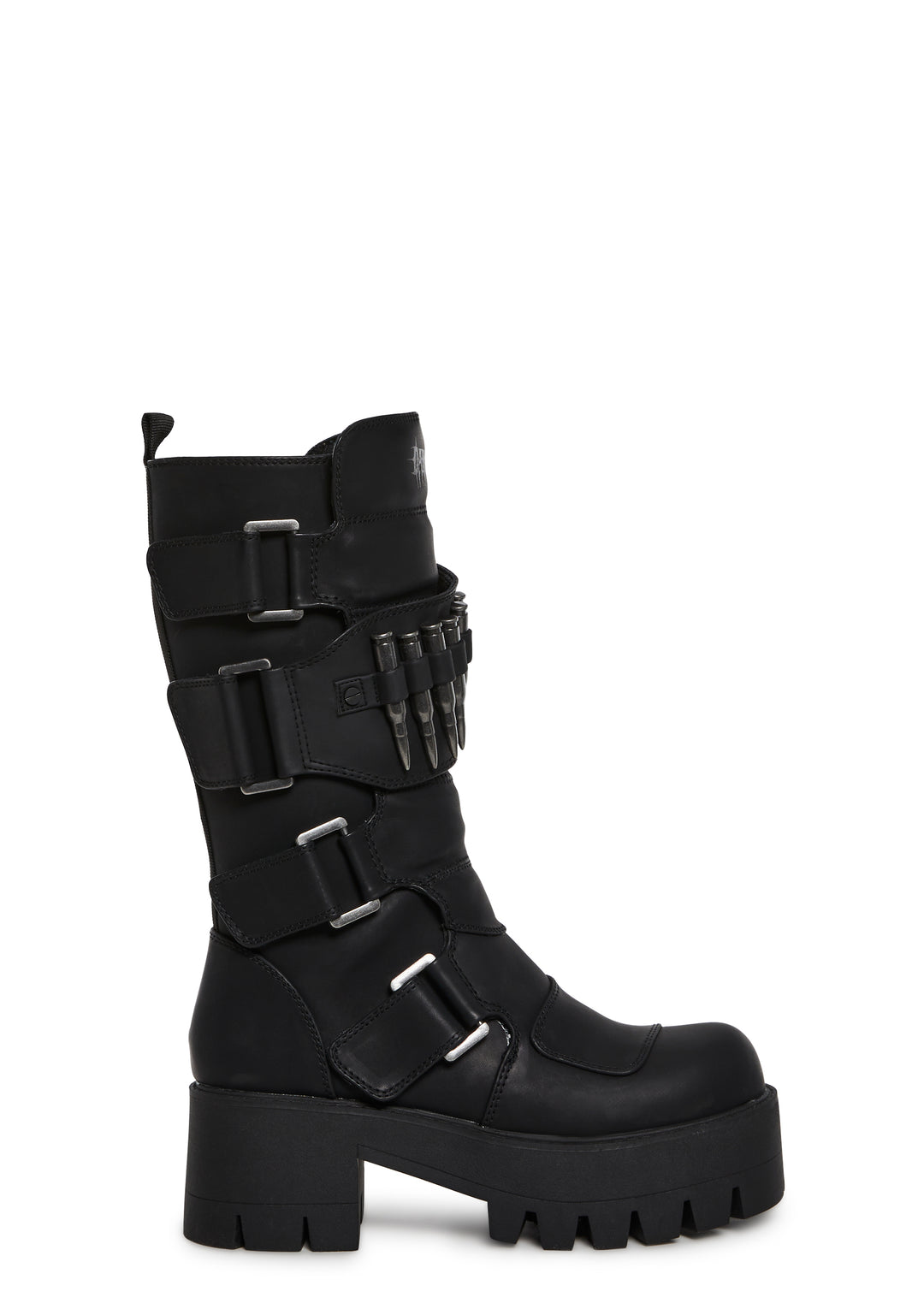 Matte Vegan Leather Buckled Bullet Ammunition Belt Combat Boots Darker Wavs - Black - Image 3