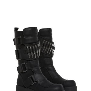 Matte Vegan Leather Buckled Bullet Ammunition Belt Combat Boots Darker Wavs - Black