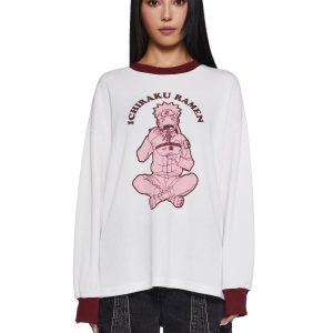 Dolls Kill x NARUTO SHIPPUDEN Ichiraku Ramen Naruto Waffle Knit Graphic Long Sleeve Tee - White