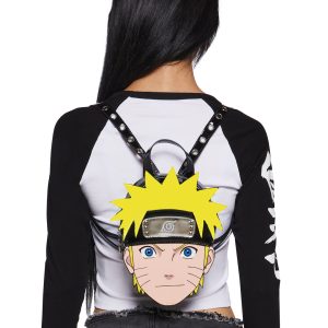 Dolls Kill x NARUTO SHIPPUDEN Naruto Face Shape Die-Cut Patent Vegan Leather Mini Backpack - Multi
