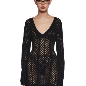 Womens Sexy Open Knit Mini Dress Generation Kiss - Black