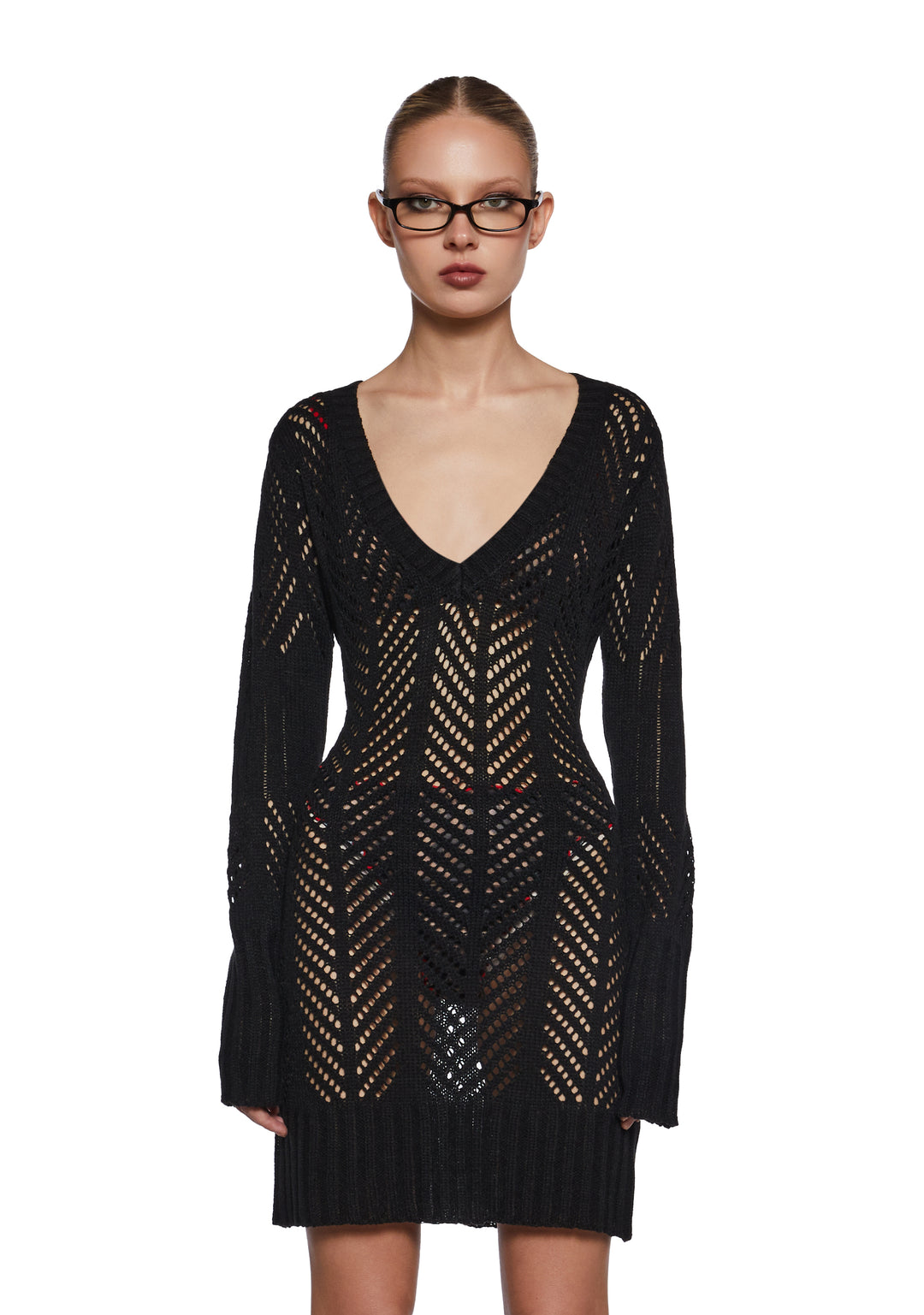 Womens Sexy Open Knit Mini Dress Generation Kiss - Black