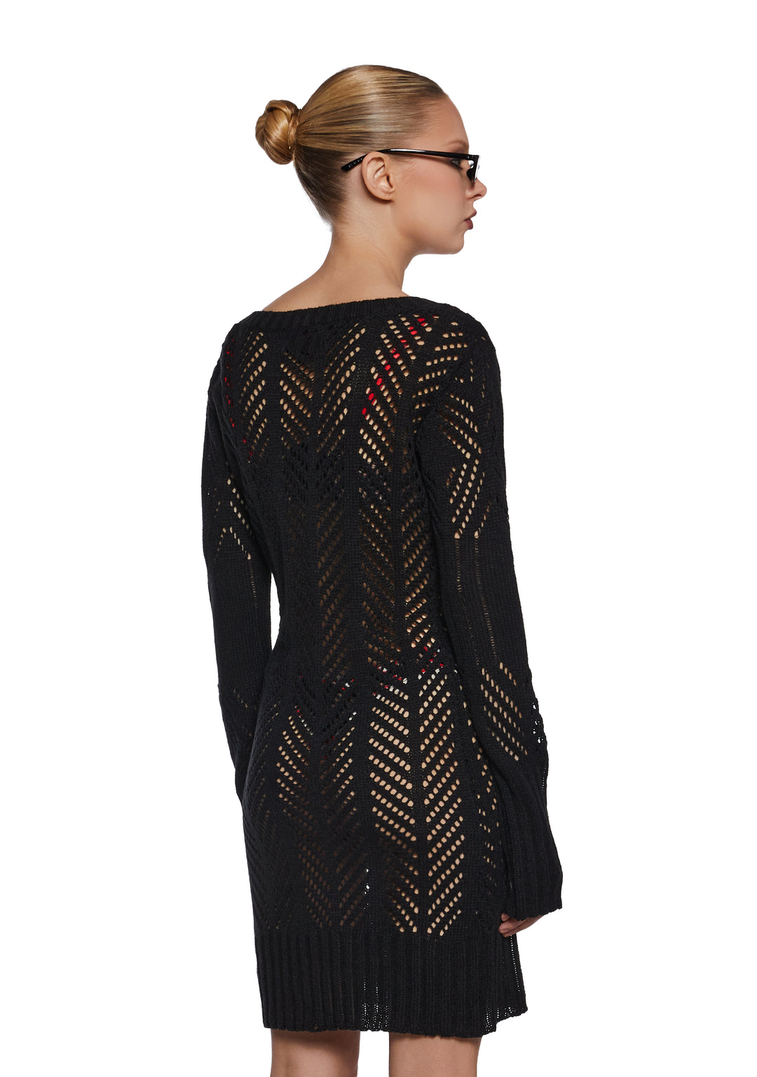 Womens Sexy Open Knit Mini Dress Generation Kiss - Black - Image 4