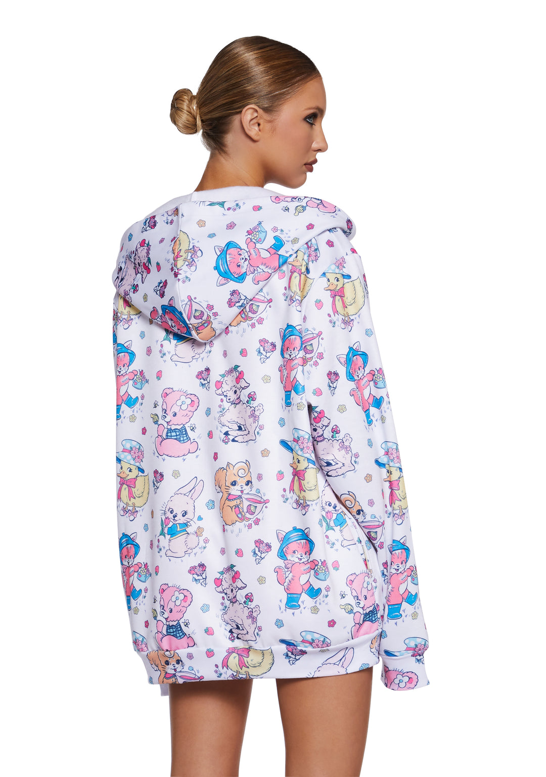 Cute Critters Graphic Print Zip-Up Hoodie Sugar Thrillz - White - Image 4