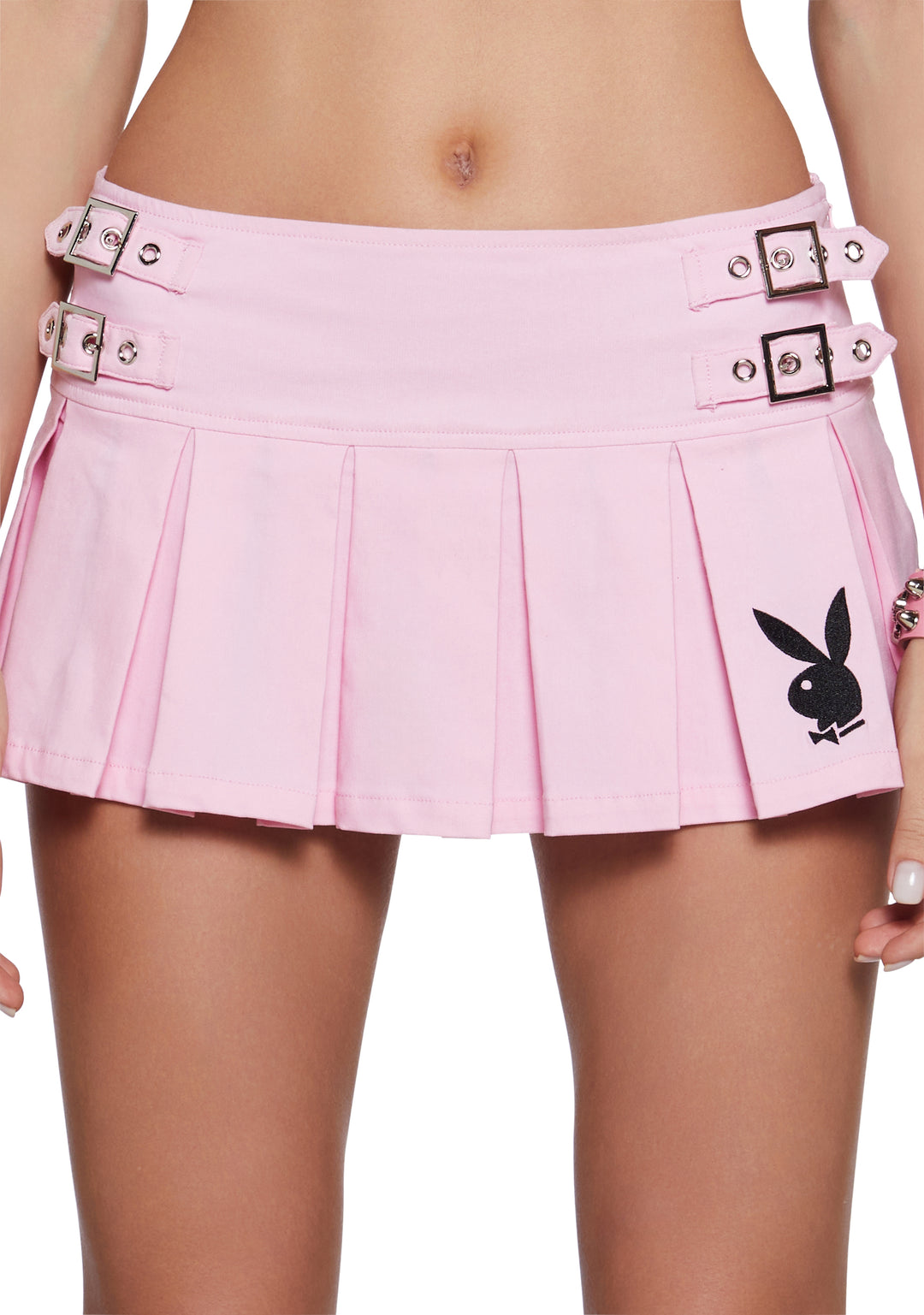 Dolls Kill x Playboy Playmate Twill Buckle Pleated Mini Skirt - Light Pink - Image 5