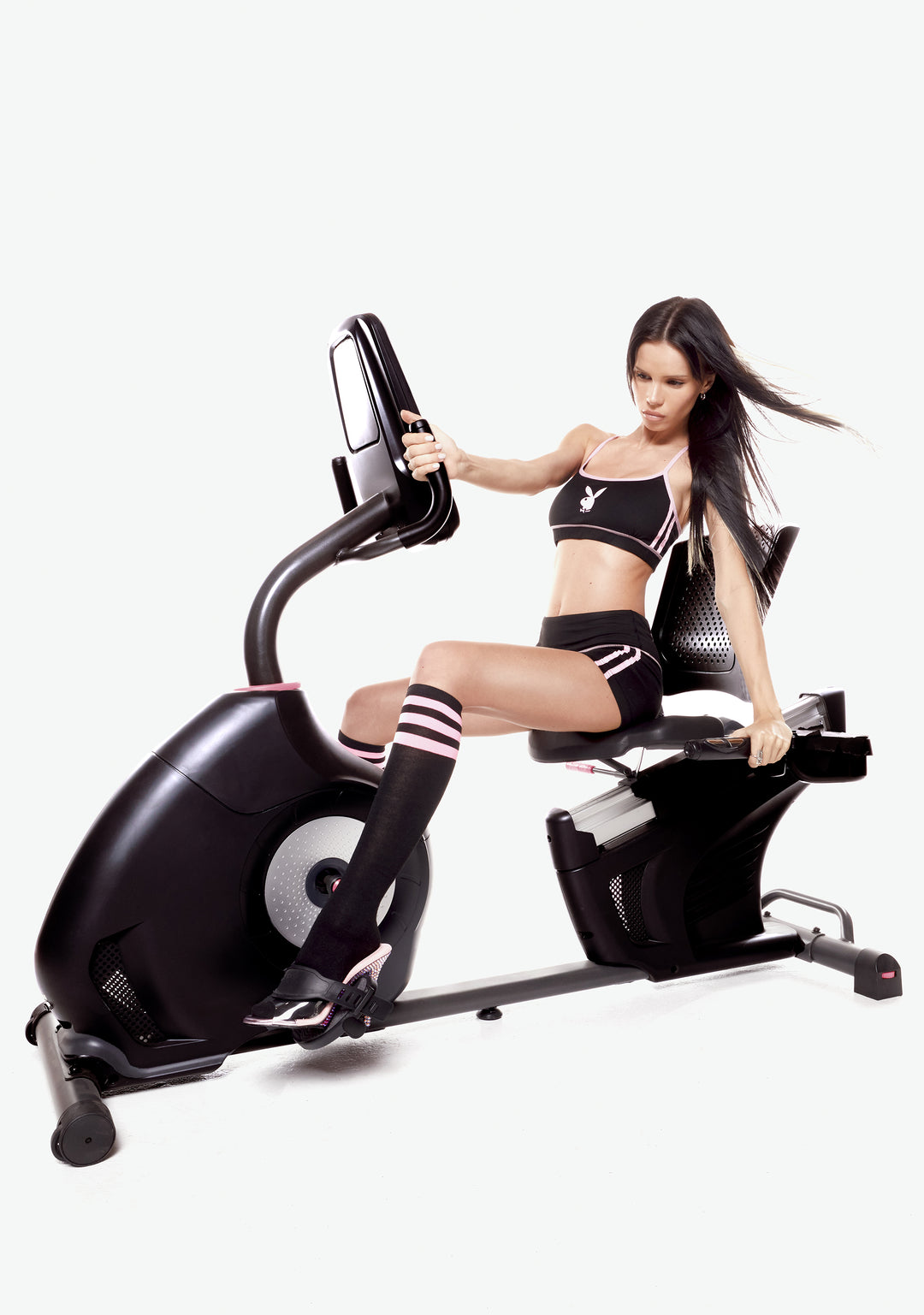 Dolls Kill x Playboy Bunny Playmate Logo Striped Sports Bra - Black/Pink - Image 6