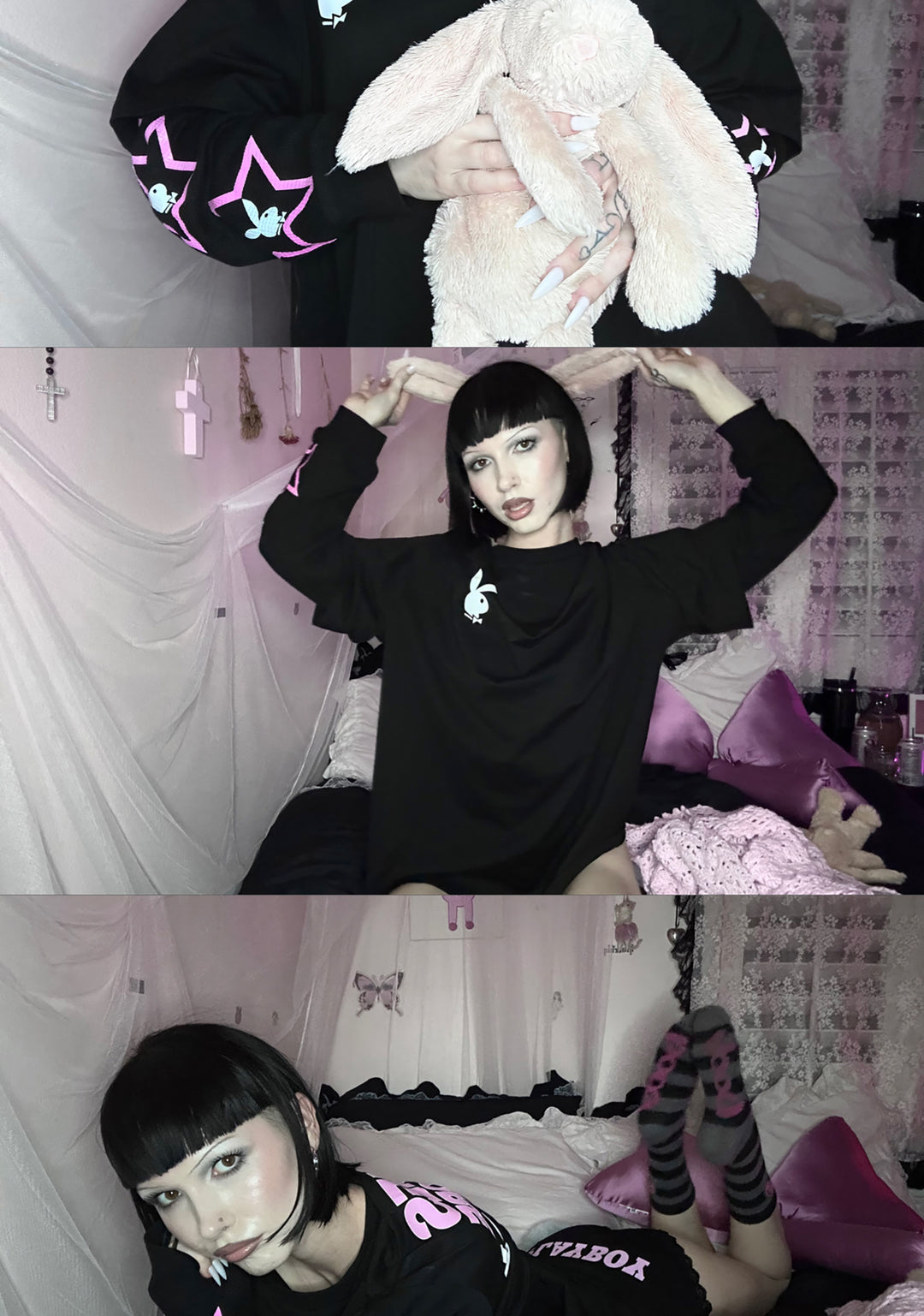 Dolls Kill x Playboy Logo Bunnies Playmate Have More Fun Graphic Long Sleeve Top - Black - Image 8