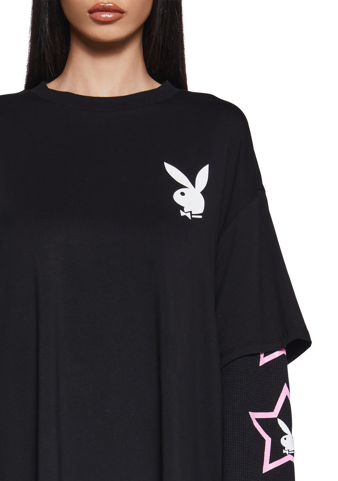 Dolls Kill x Playboy Logo Bunnies Playmate Have More Fun Graphic Long Sleeve Top - Black - Image 7