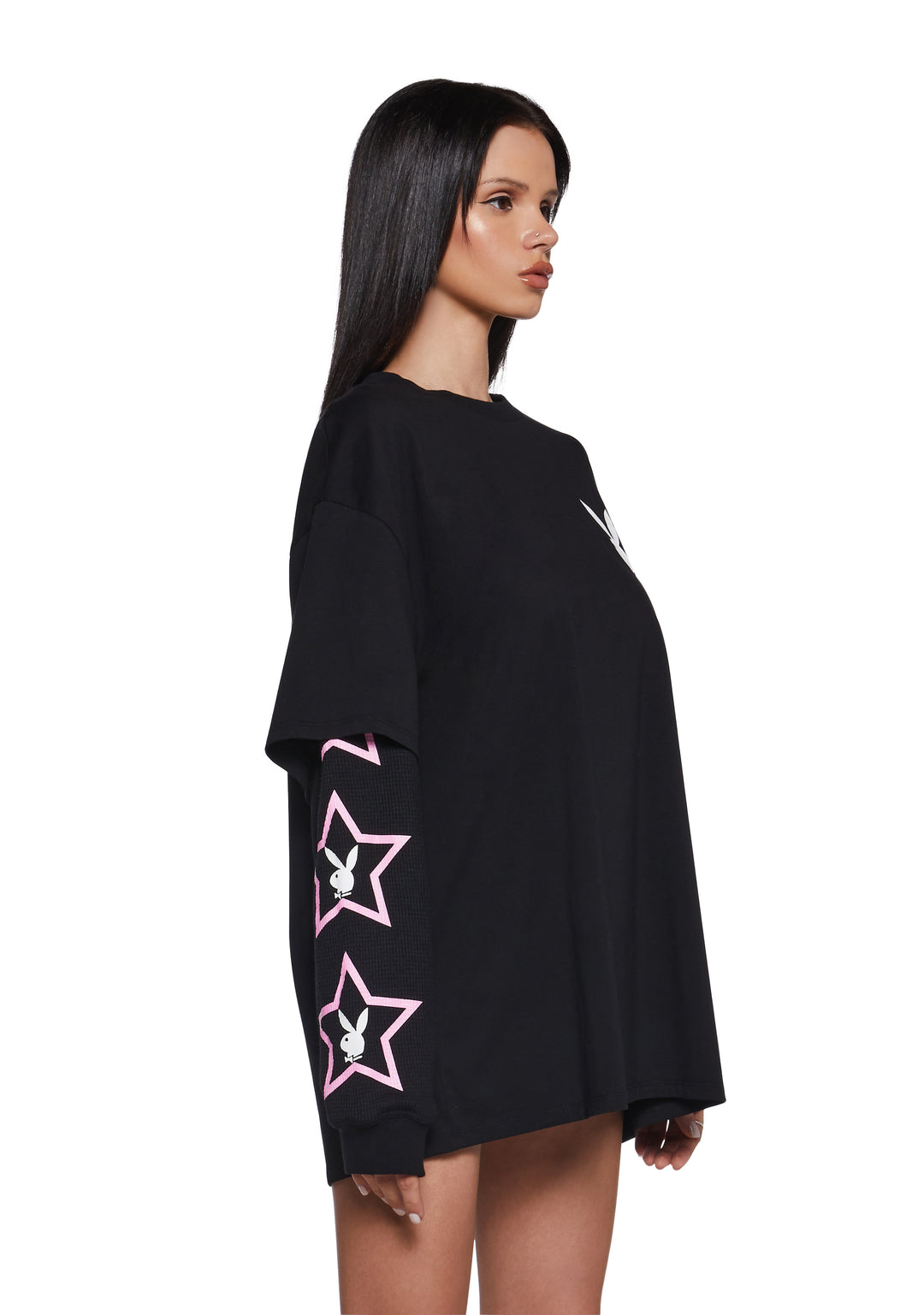 Dolls Kill x Playboy Logo Bunnies Playmate Have More Fun Graphic Long Sleeve Top - Black - Image 3