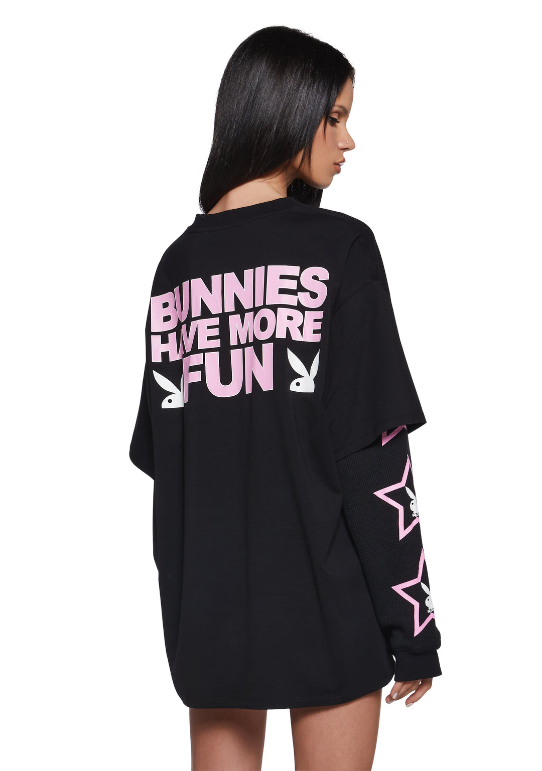 Dolls Kill x Playboy Logo Bunnies Playmate Have More Fun Graphic Long Sleeve Top - Black - Image 4