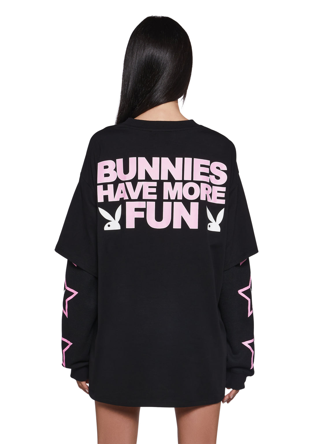 Dolls Kill x Playboy Logo Bunnies Playmate Have More Fun Graphic Long Sleeve Top - Black - Image 5