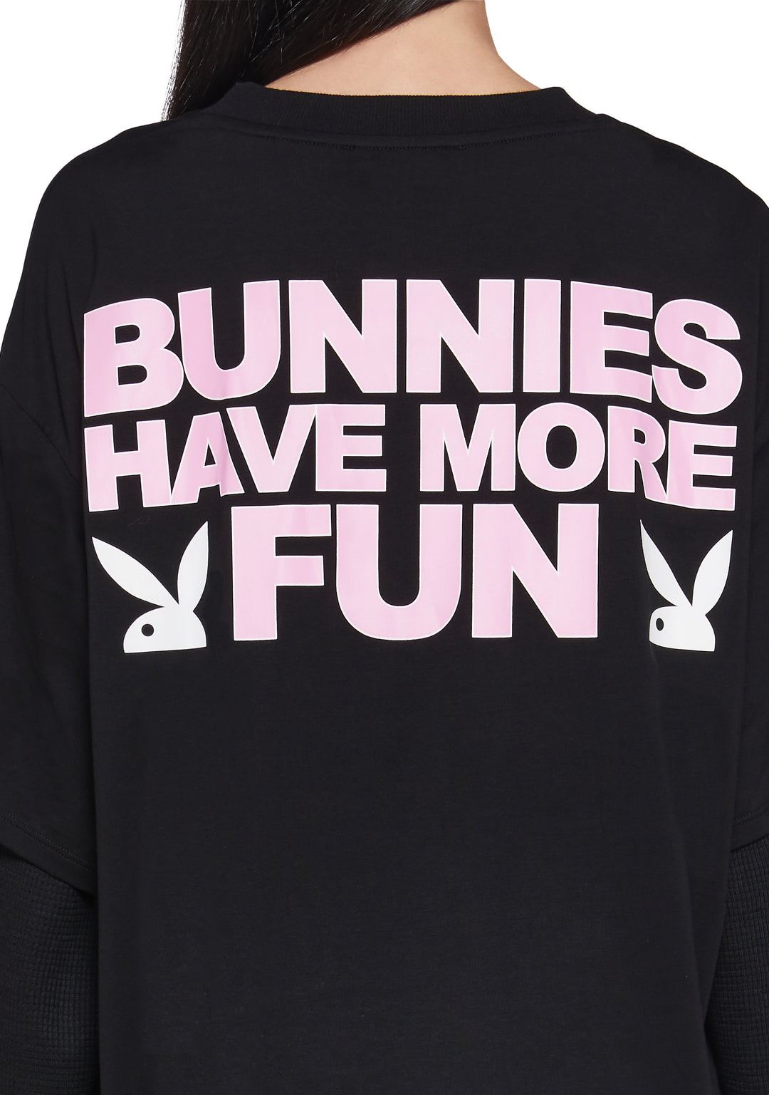Dolls Kill x Playboy Logo Bunnies Playmate Have More Fun Graphic Long Sleeve Top - Black - Image 6