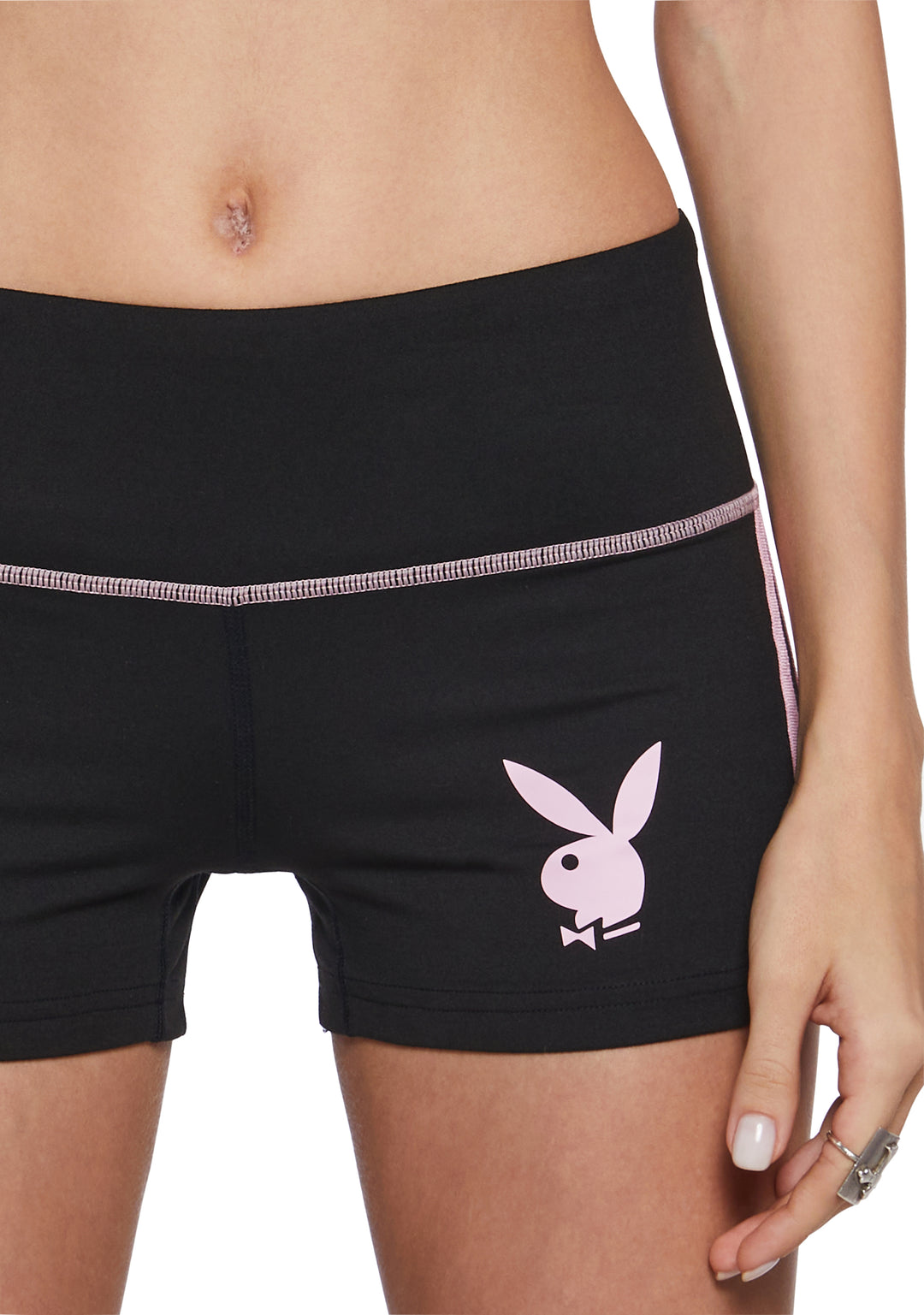 Dolls Kill x Playboy Bunny Playmate Bike Gym Shorts - Black/Pink - Image 5